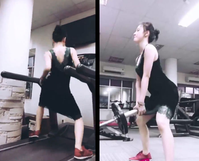 Kỳ lạ thời trang khi tập gym: Angela Phương Trinh mặc hẳn váy ren