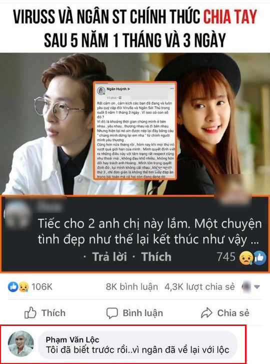 Lộc Fuho lại bị chỉ trích khi bình luận chuyện chia tay của ViruSs
