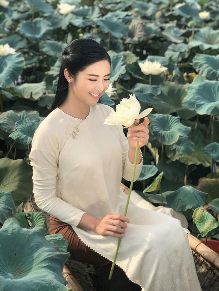 Những bộ ảnh diện áo dài trắng chụp bên đầm sen của mỹ nhân Việt