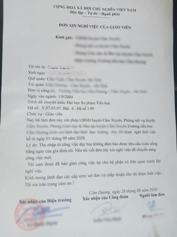 Cô giáo tiểu học ở Hà Tĩnh xin thôi việc vì không đủ sống
