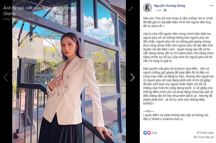 Hương Giang nêu quan điểm về câu nói Phụ nữ hơn nhau ở tấm chồng