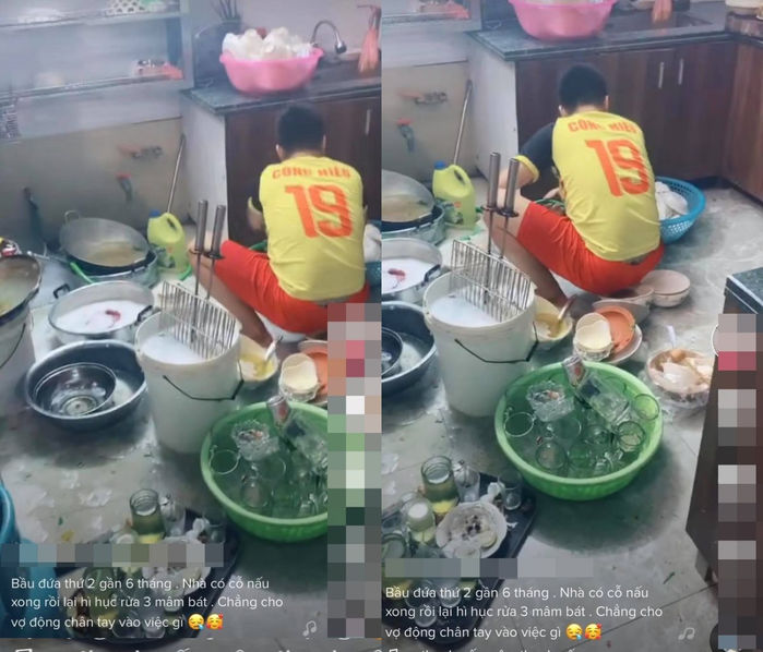 Thương vợ bầu, chồng giành nấu ăn xong lại lúi húi rửa hết đống chén