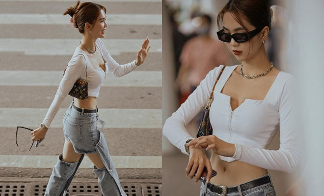 Style sân bay của Ngọc Trinh: Đến mặc quần phụ hồ cũng đầy cá tính