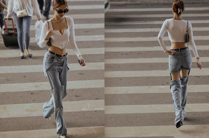 Style sân bay của Ngọc Trinh: Đến mặc quần phụ hồ cũng đầy cá tính