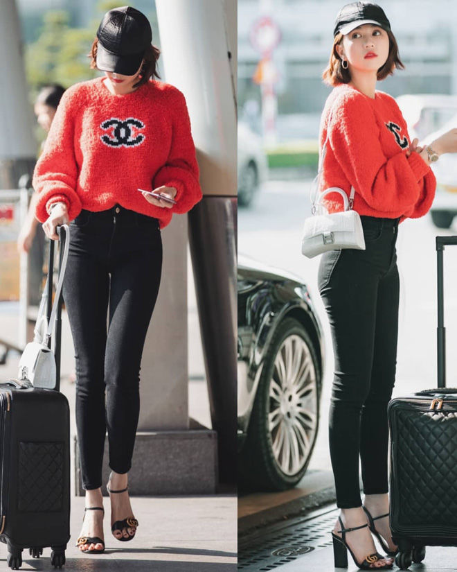 Style sân bay của Ngọc Trinh: Đến mặc quần phụ hồ cũng đầy cá tính