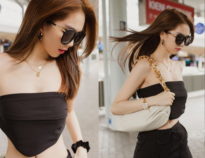 Style sân bay của Ngọc Trinh: Đến mặc quần phụ hồ cũng đầy cá tính