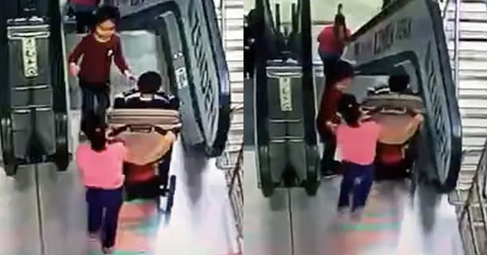 Mẹ mải mê thử đồ, 3 con nhỏ nghịch thang cuốn, ngã nhào xuống dưới
