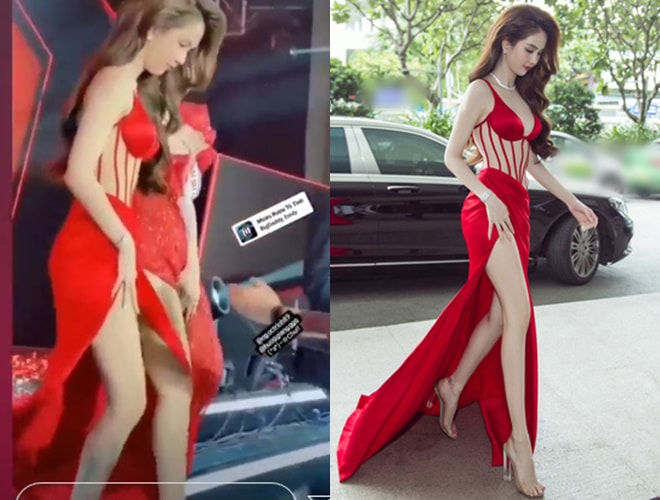 Sao Việt diện váy xẻ hiểm hóc: Ngọc Trinh liên tục lấy tay che chắn