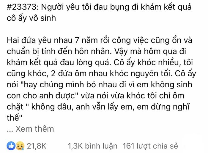 Người yêu 7 năm bị vô sinh, ba mẹ thì ngóng cháu, phải làm sao?