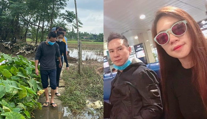 Vợ chồng sao Việt nắm chặt tay nhau đi cứu trợ miền Trung