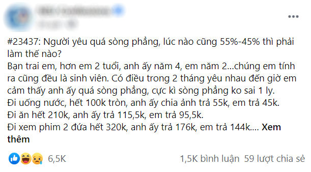 Yêu bạn trai quá sòng phẳng: Cô gái bị bắt share 45%-55% phí hẹn hò