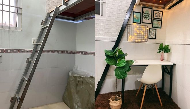 F5 phòng trọ cực thích mắt, tận dụng chân cầu thang để làm điểm nhấn