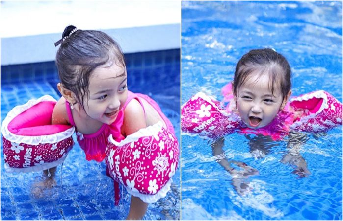 Mới 5 tuổi, con gái Hà Kiều Anh đã cao vượt trội nhờ chăm bơi lội