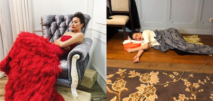 Khoảnh khắc ngủ gật của sao Việt trong hậu trường