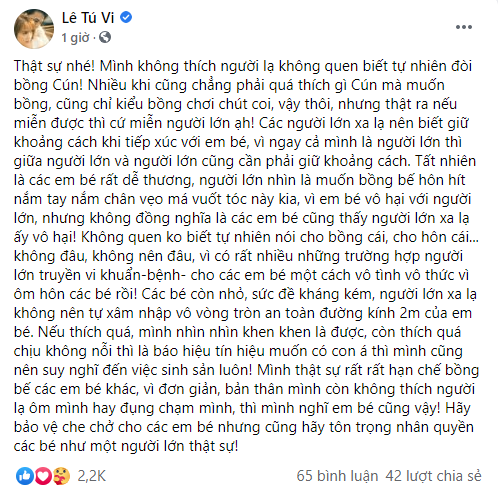 Tú Vi bức xúc khi người lạ đòi ôm con, CĐM Đúng, nhìn mà xót cả ruột