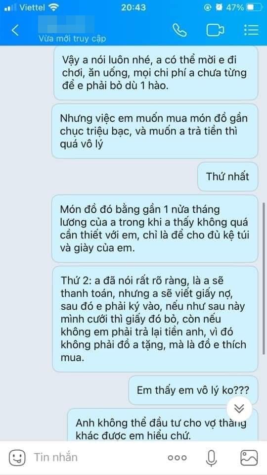 Cô gái bị người yêu ghi nợ: Không thể đầu tư cho vợ thằng khác
