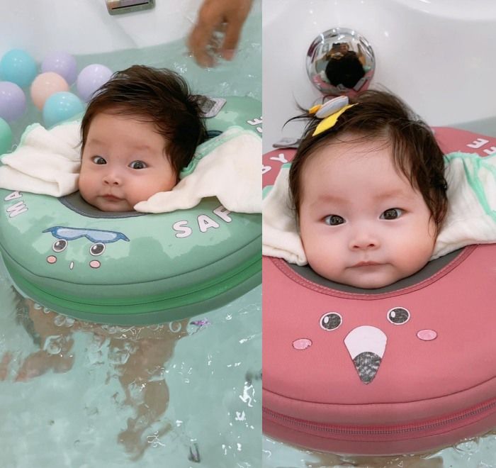Pha Lê cho con 3 tháng tập xoạc chân, bé mếu khóc