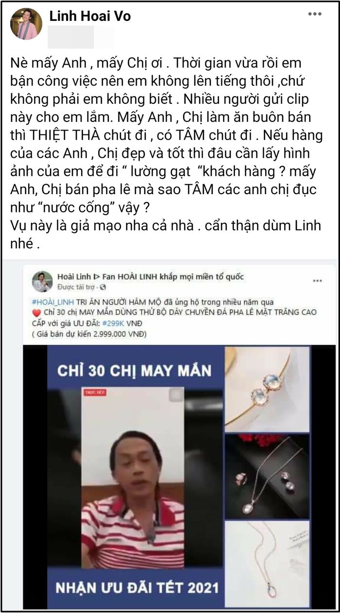 Hoài Linh đăng đàn cảnh cáo khi bị lợi dụng hình ảnh