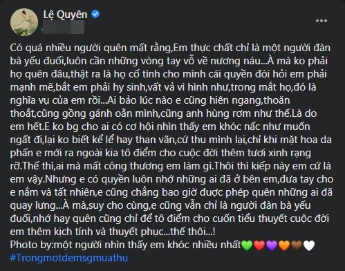 Lệ Quyên có chia sẻ đầu tiên trên MXH sau tin đồn chồng cũ có tình mới