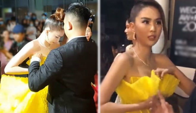 Ngọc Trinh liên tục phải chỉnh váy áo vì sợ hớ hênh