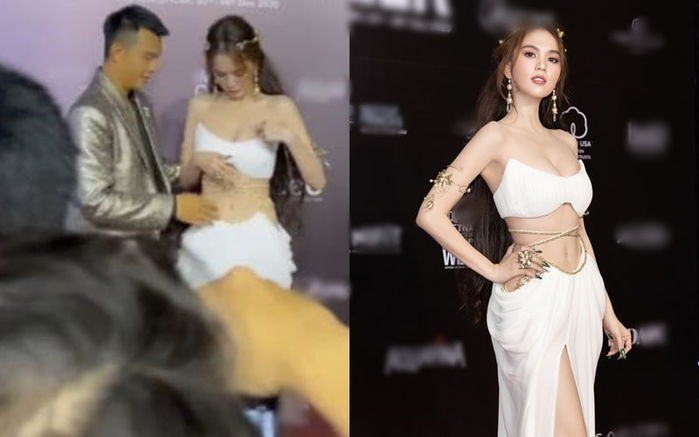 Ngọc Trinh liên tục phải chỉnh váy áo vì sợ hớ hênh