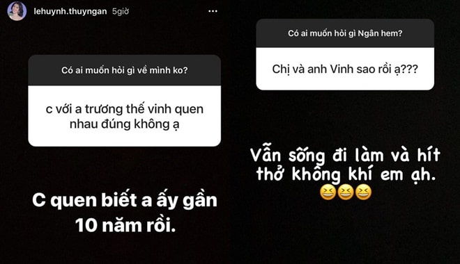 Thuý Ngân hồi đáp khi được hỏi về Trương Thế Vinh