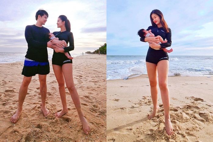 Vợ chồng Đông Nhi - Ông Cao Thắng lần đầu đưa con gái đi biển