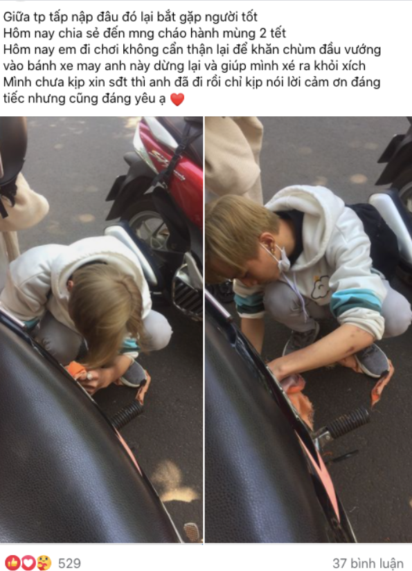 Cô gái để khăn chống nắng cuốn vào bánh xe