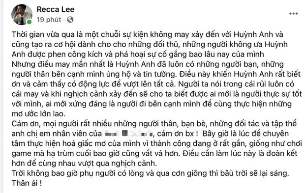 Huỳnh Anh viết tâm thư sau những chuỗi scandal