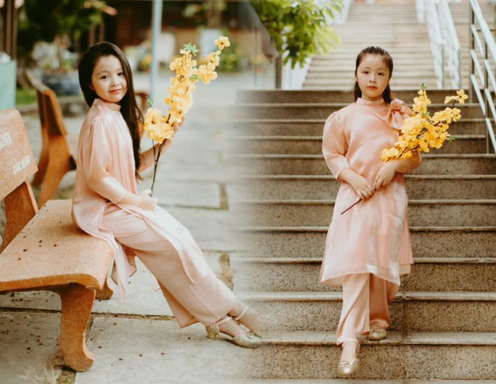 Nhóc tỳ nhà sao diện áo dài Tết: Con gái Hồng Nhung xinh như Hoa hậu