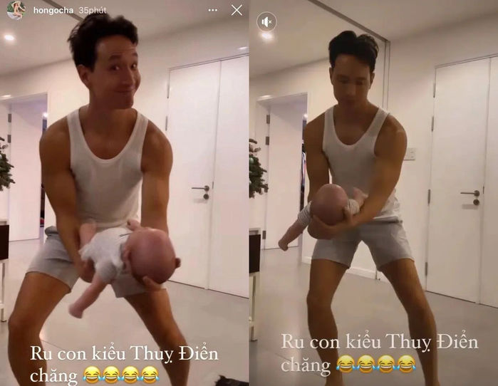Cảnh bố bỉm của Kim Lý: Chăm con cực hài hước khiến Hà Hồ đau đầu