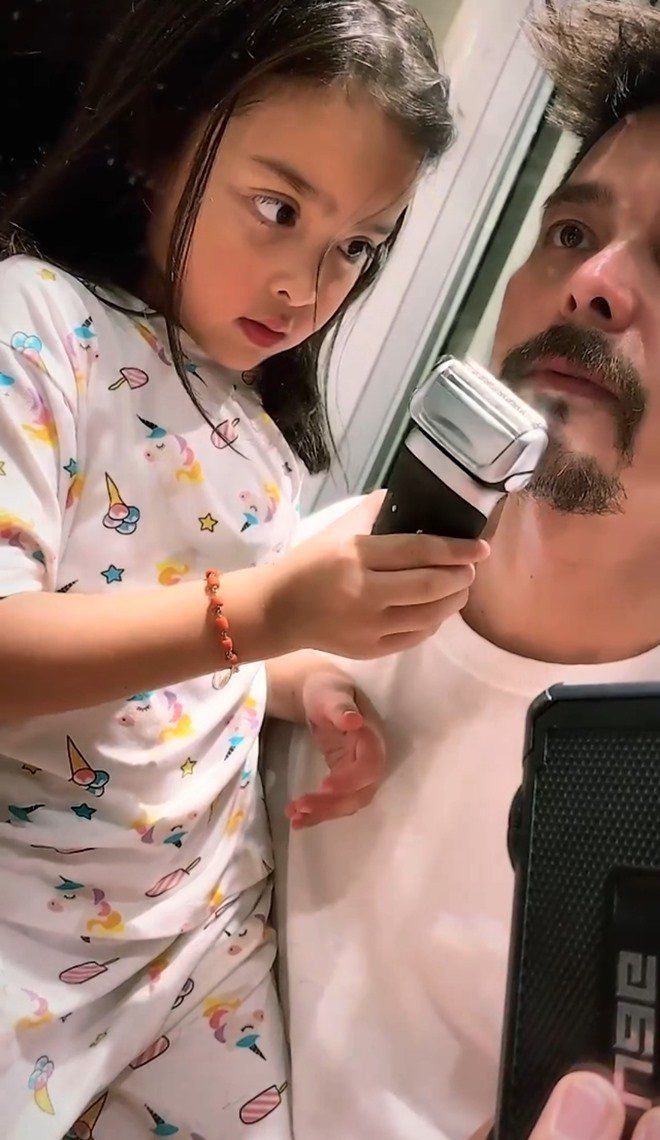 Con gái 5 tuổi nhà Marian Rivera trổ tài cạo râu giúp bố