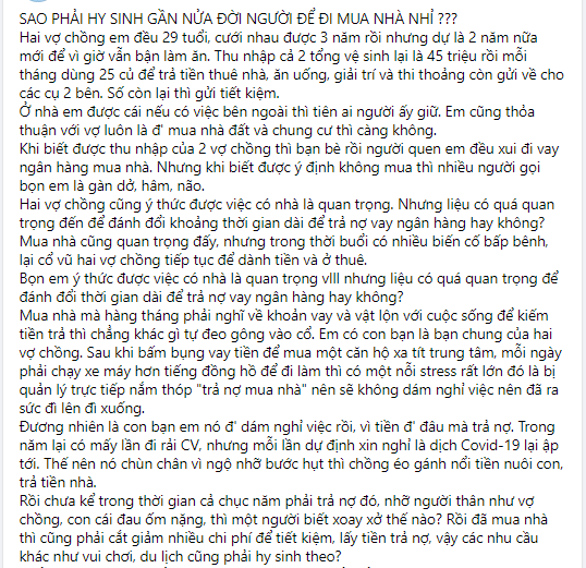 Lương 45 triệu/tháng, vợ chồng 29 tuổi vẫn nói không với việc mua nhà