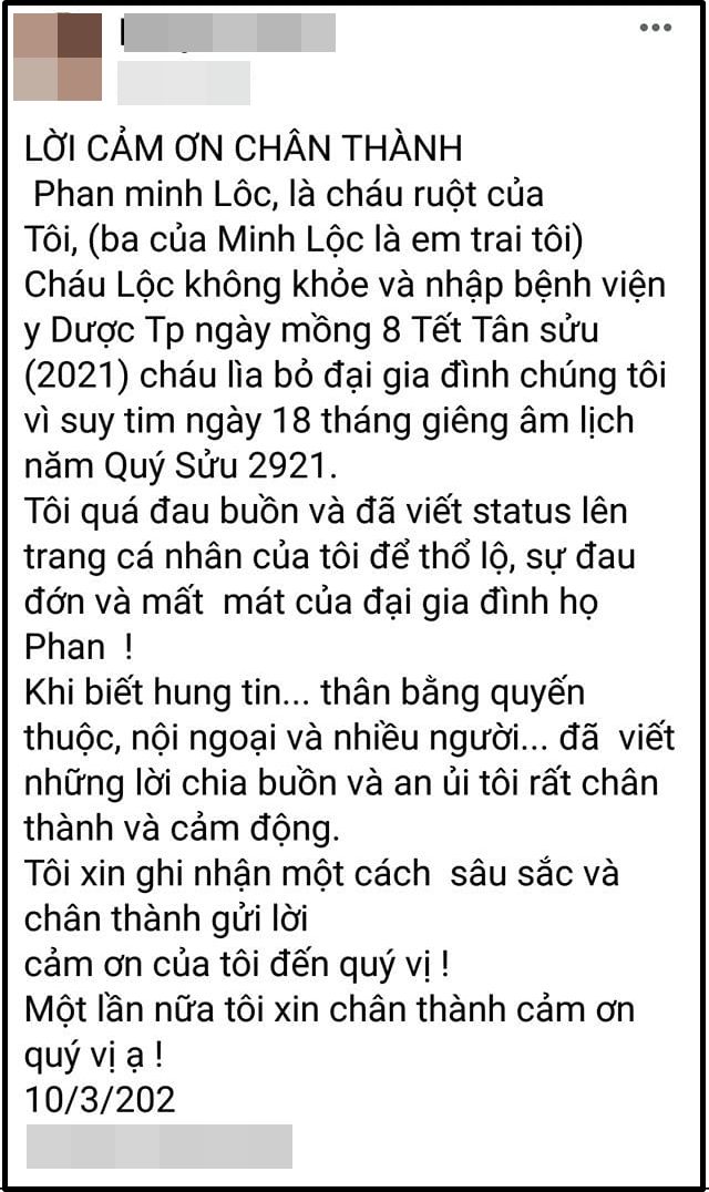 Minh Hằng kể về lần cuối gặp Phan Minh Lộc