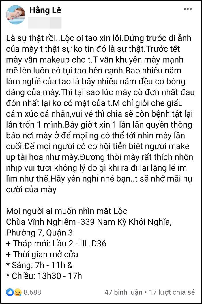 Minh Hằng kể về lần cuối gặp Phan Minh Lộc