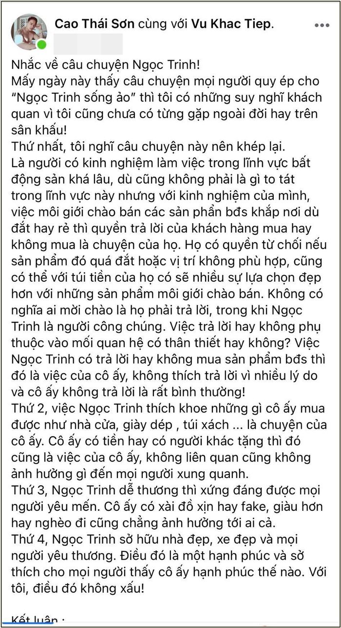 Không quen biết, Cao Thái Sơn vẫn bênh vực Ngọc Trinh