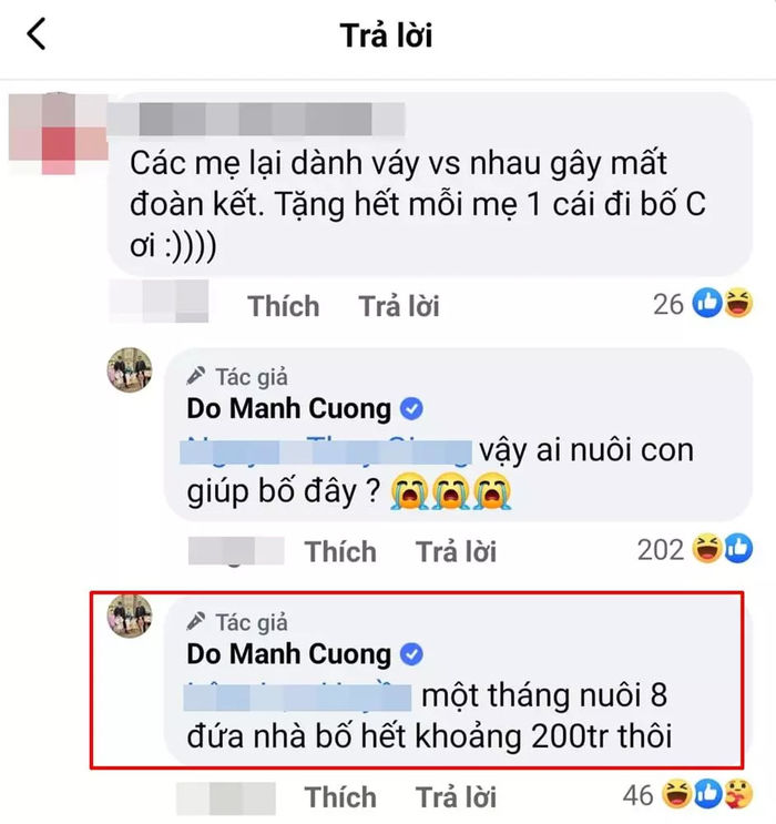 Chi phí NTK Đỗ Mạnh Cường nuôi 8 con