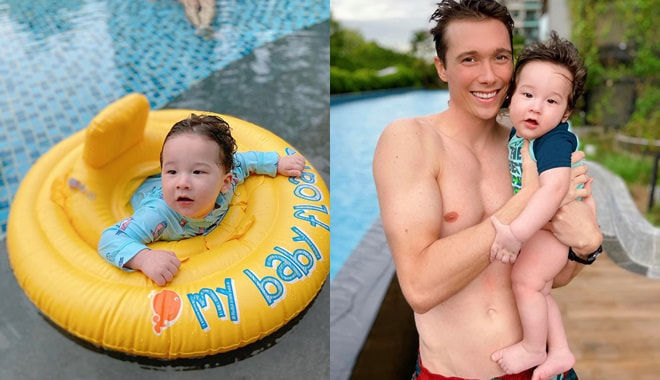 Nhóc tì nhà sao lên đồ đi bơi cực sành điệu