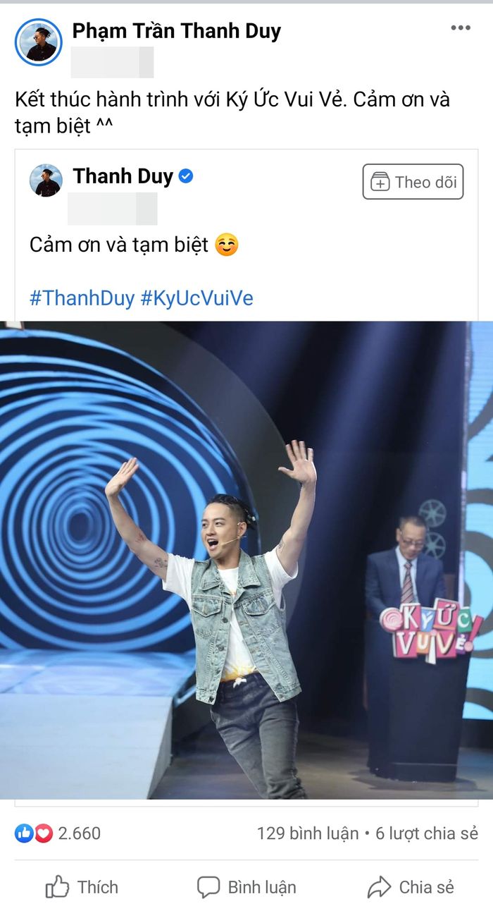 Thanh Duy rời Ký Ức Vui Vẻ