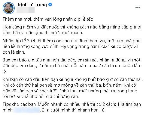 Trịnh Tú Trung chi 16 tỷ sắm thêm 2 căn nhà: BST hiện tại đã 17 căn