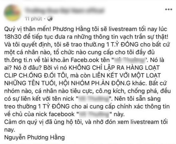Sau livestream xin lỗi, bà Hằng thưởng 1 tỷ cho ai tìm ra antifan