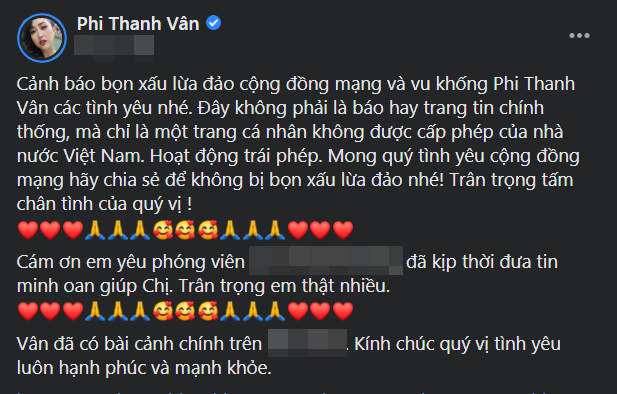 Bị đơm đặt chuyện xúc phạm CĐM, Phi Thanh Vân tuyên bố sẽ khởi kiện