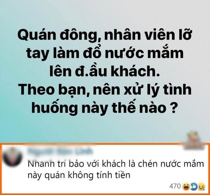 CĐM hài hước bày cách xử lý khi lỡ làm đổ nước mắm lên người khách