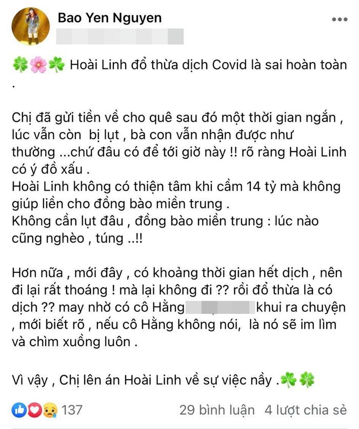 Danh ca Bảo Yến: Hoài Linh đổ thừa dịch covid là sai hoàn toàn