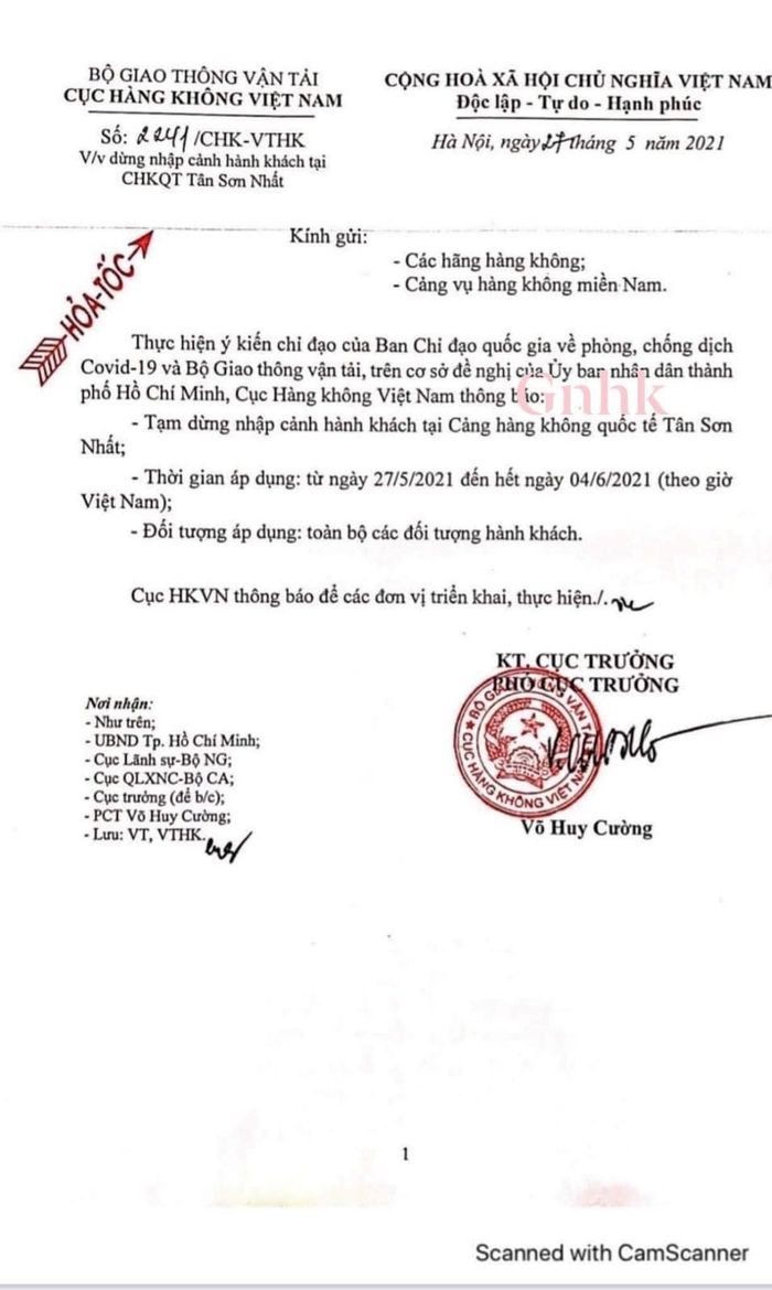 Hỏa tốc: Sân bay Tân Sơn Nhất dừng đón người nhập cảnh từ 27/5