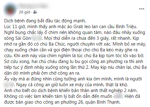 Cứu thanh niên rơi sông SG: Thất nghiệp 2 năm vì dịch chán nản mọi thứ