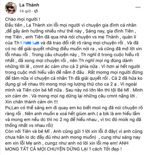 La Thành lên tiếng về ồn ào bội bạc, bỏ mặc vợ con