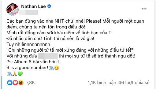 Nathan Lee khuyên fan đừng chửi Nguyễn Hồng Thuận vì vụ Cao Thái Sơn