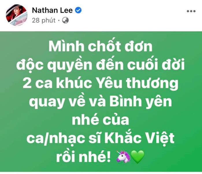 Nathan Lee tiếp tục chốt đơn độc quyền hai ca khúc của Khắc Việt
