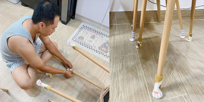 Thương vợ bầu dễ bị giật mình, ông chồng lọ mọ đi tất cho... chân ghế